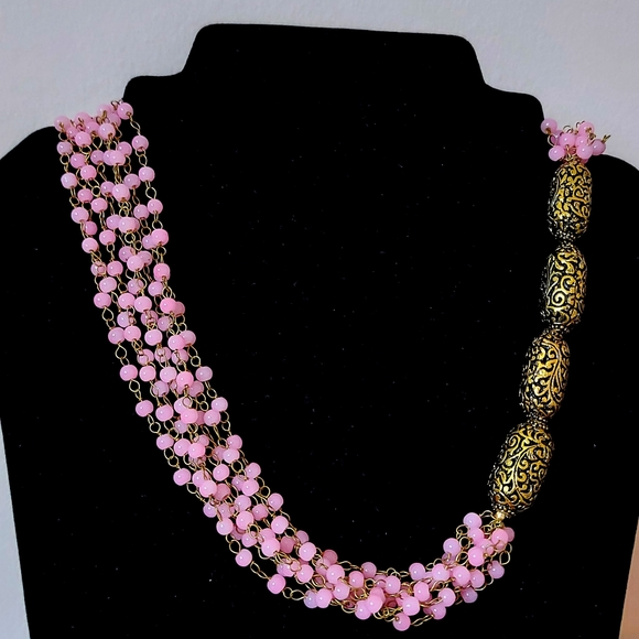 Multistrand Pink Beaded Necklace - Picture 2 of 5